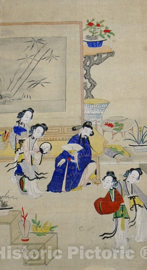 Art Print : Unknown - Zhen Linru Meets His Wives : Vintage Wall Art