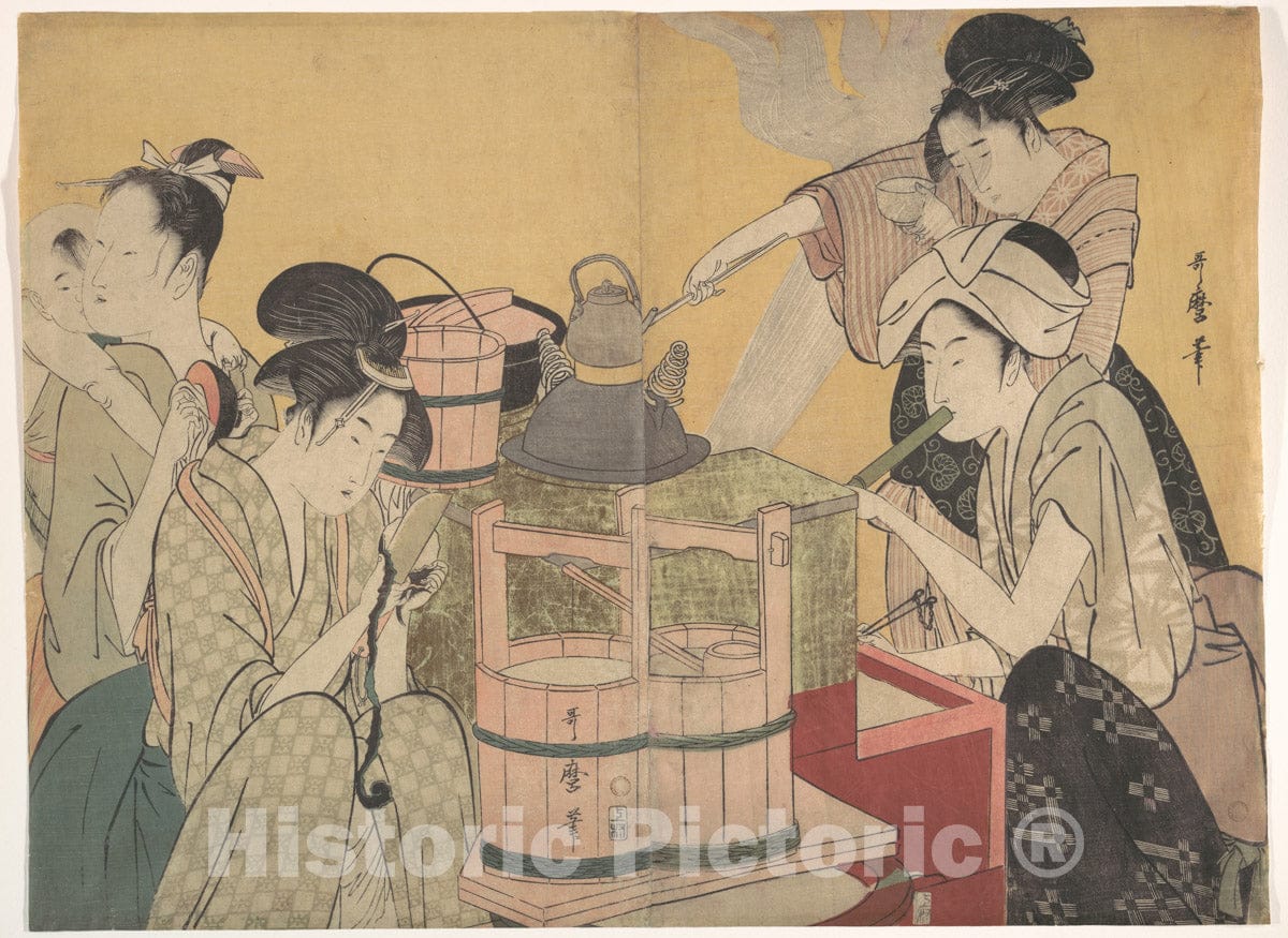 Art Print : Kitagawa Utamaro - Kitchen Scene - Japan : Vintage Wall Art