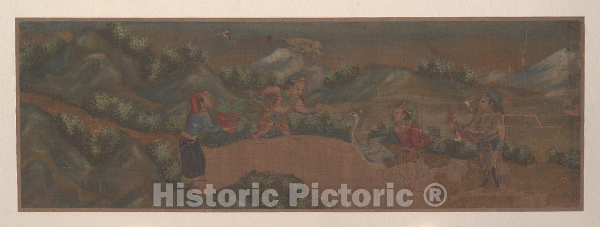 Art Print : Unidentified Artist - Landscape Painting of Figure in Woodland Setting - China 2 : Vintage Wall Art