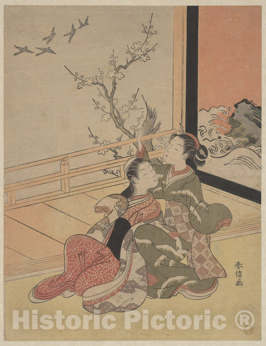 Art Print : Suzuki Harunobu - See Them Fly - Japan : Vintage Wall Art