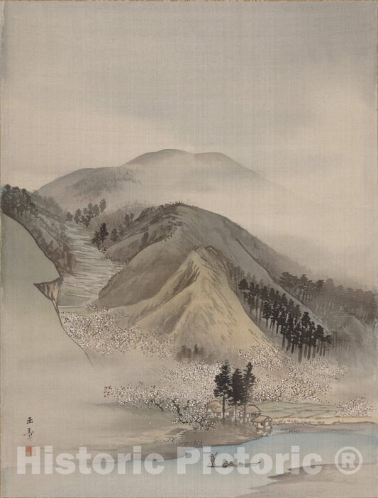 Art Print : Kawabata Gyokush? - Blossoms by a River - Japan : Vintage Wall Art