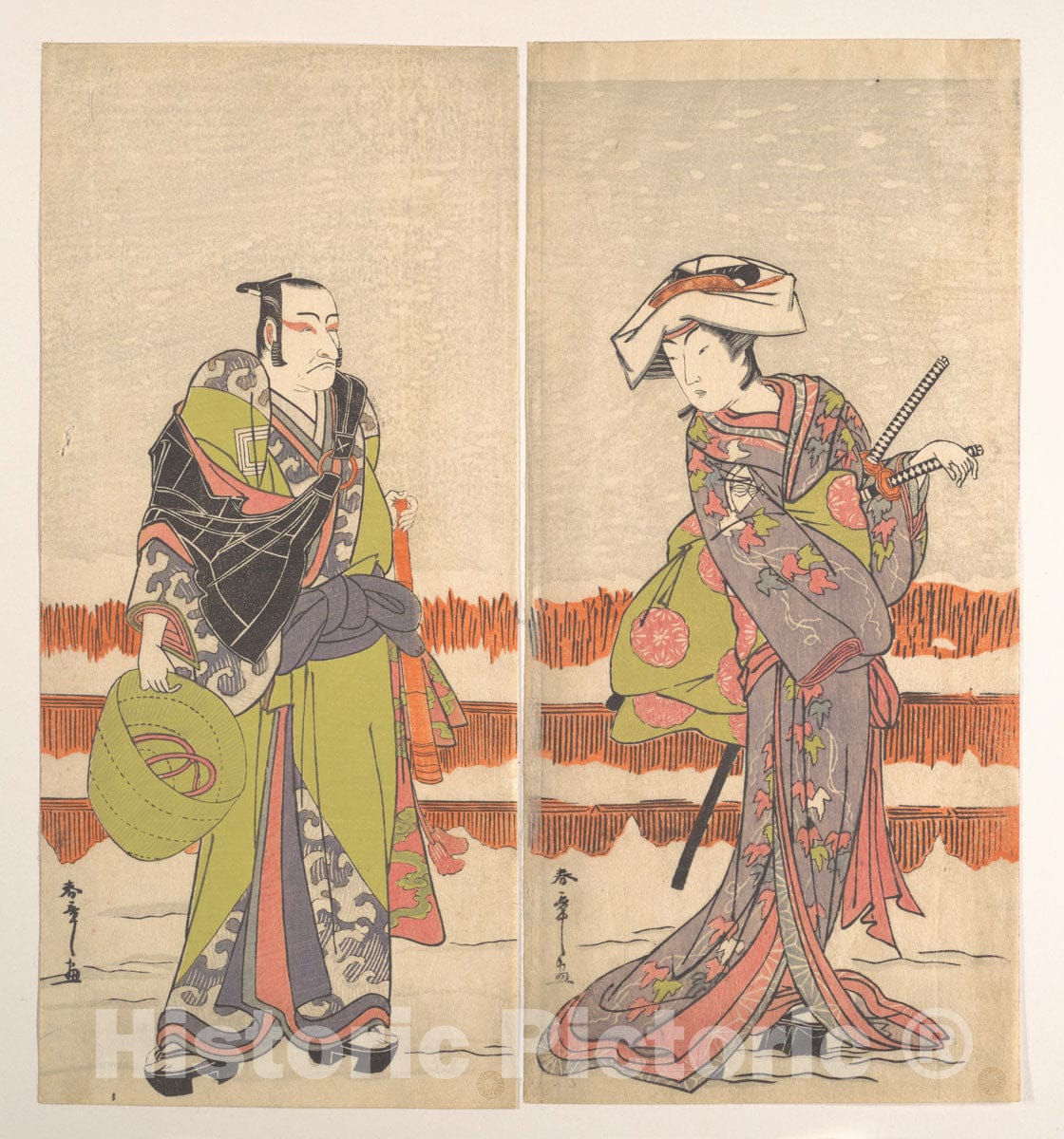 Art Print : Katsukawa Shunsh? - Ichikawa Danjuro Fifth as a Komuso Holding a Basket-Hat in His Right Hand - Japan : Vintage Wall Art