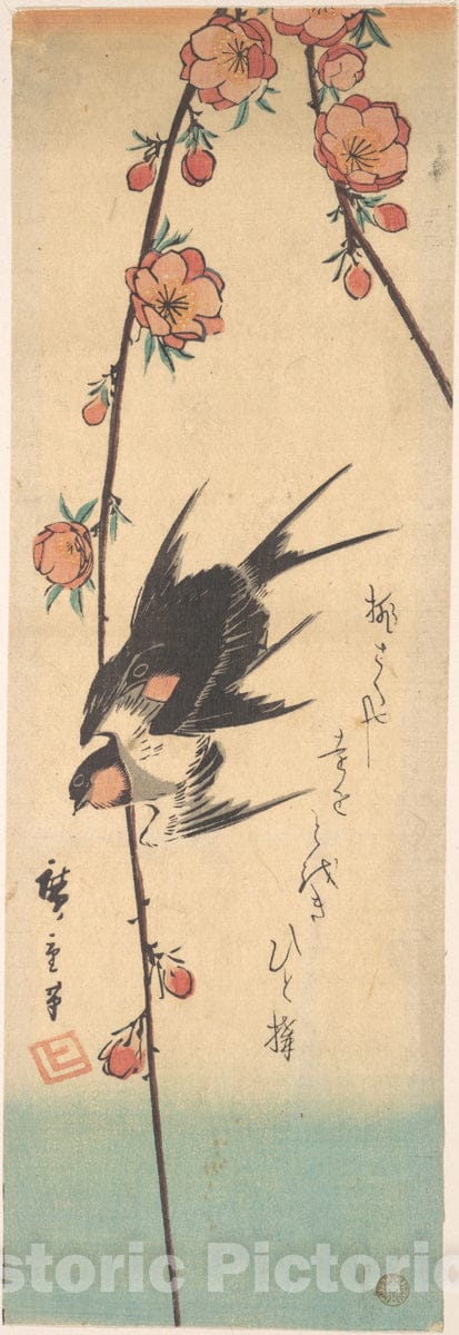 Art Print : Utagawa Hiroshige - Pear Blossoms and Swallows : Vintage Wall Art