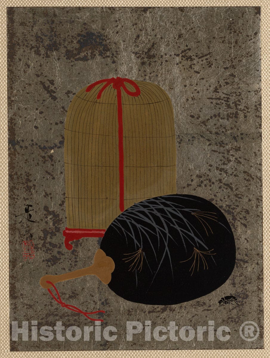Art Print : Shibata Zeshin - Fan and Insect Cage - Japan : Vintage Wall Art