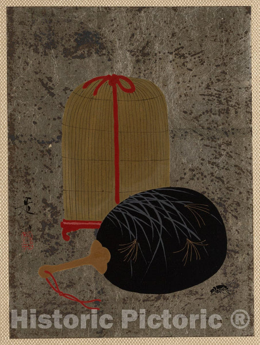 Art Print : Shibata Zeshin - Fan and Insect Cage - Japan : Vintage Wall Art