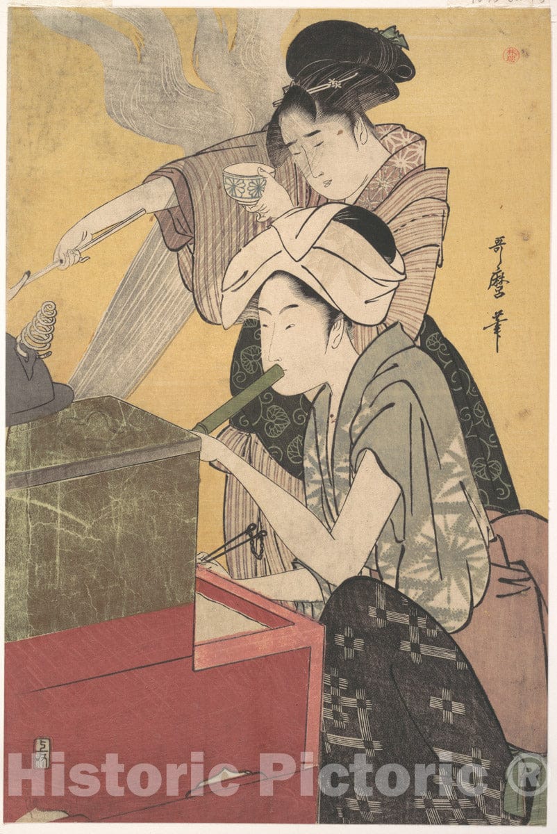 Art Print : Kitagawa Utamaro - in The Kitchen - Japan : Vintage Wall Art