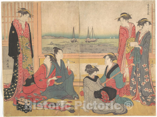 Art Print : Torii Kiyonaga - Teahouse in Shinagawa - Japan : Vintage Wall Art