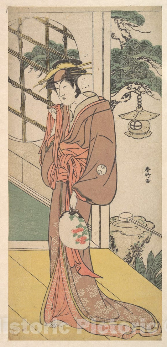 Art Print : Katsukawa Shunk? - Arashi Ryuzo as a Tall Woman Standing on The Engawa - Japan : Vintage Wall Art