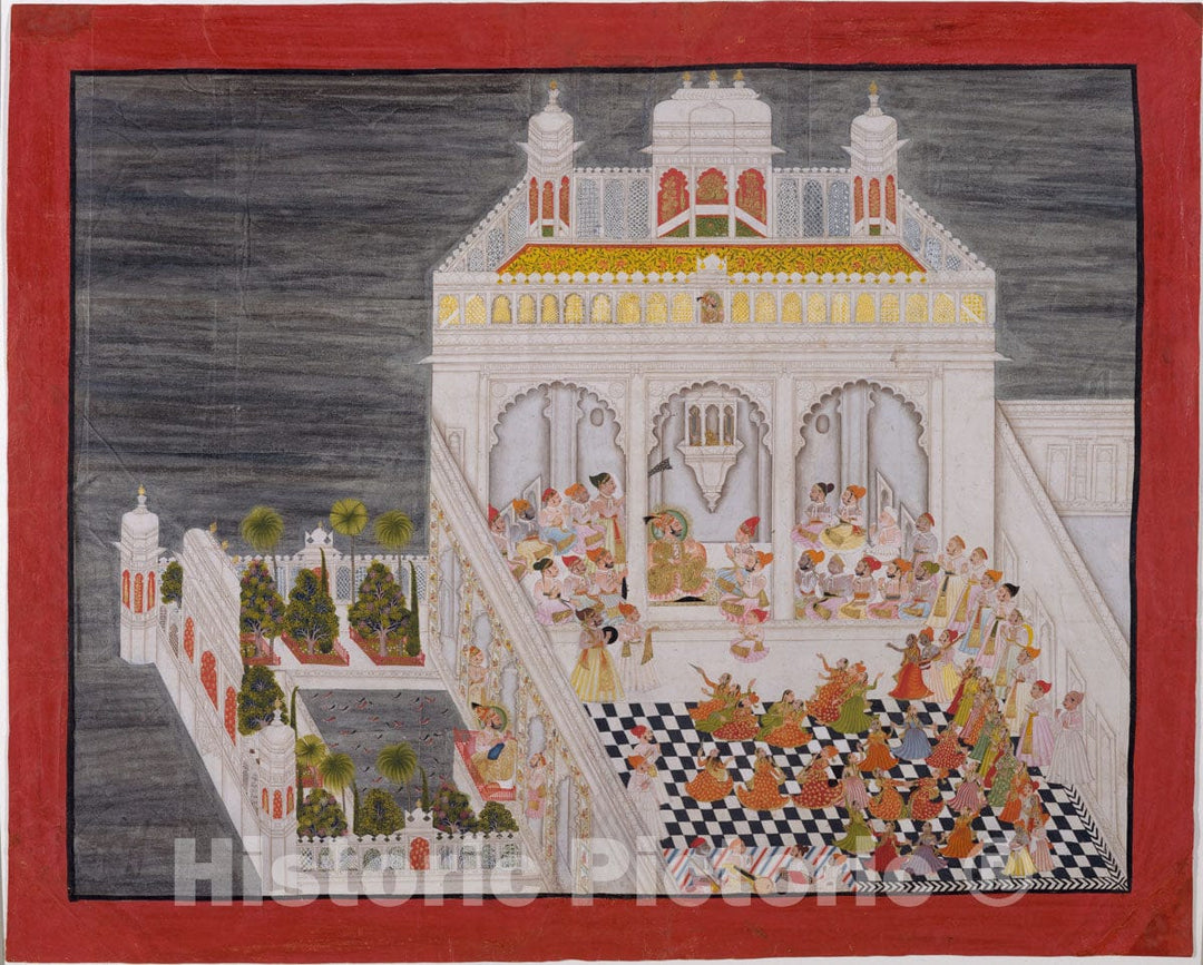 Art Print : Bhima - Maharana Ari Singh with His Courtiers Being Entertained at The Jagniwas Water Palace - India (Rajasthan, Mewar, Udaipur) : Vintage Wall Art