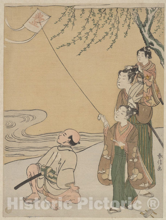 Art Print : Suzuki Harunobu - Kite Flying - Japan : Vintage Wall Art