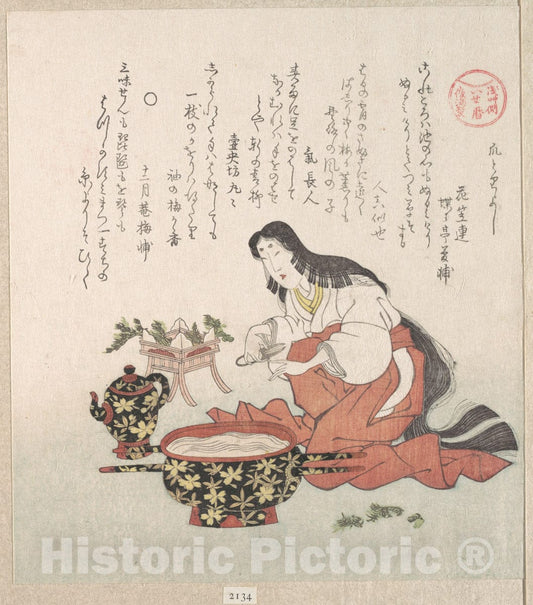 Art Print : Kubo Shunman - Woman Cutting Her Nails After Gathering Herbs - Japan : Vintage Wall Art