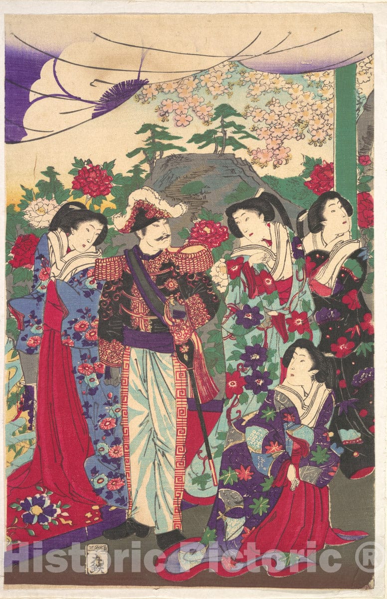 Art Print : Y?sh? (Hashimoto) Chikanobu - Emperor Among Court Ladies - Japan : Vintage Wall Art