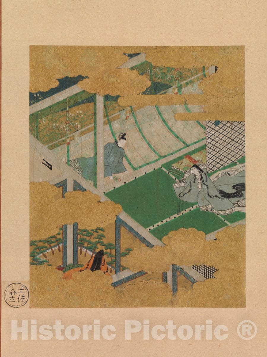 Art Print : TOSA Mitsuyoshi - Scene from “Purple Trousers” (“Fujibakama”), from The Tale of Genji (Genji monogatari) - Japan - Momoyama Period (1573–1615) : Vintage Wall Art