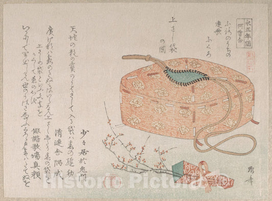 Art Print : Ry?ry?kyo Shinsai - Cloth Bag with Cords and Plum Blossoms - Japan : Vintage Wall Art