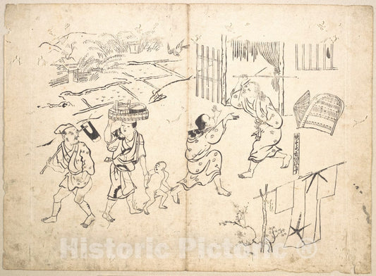 Art Print : Okumura Masanobu - Woman Pursuing Sparrow - Japan : Vintage Wall Art