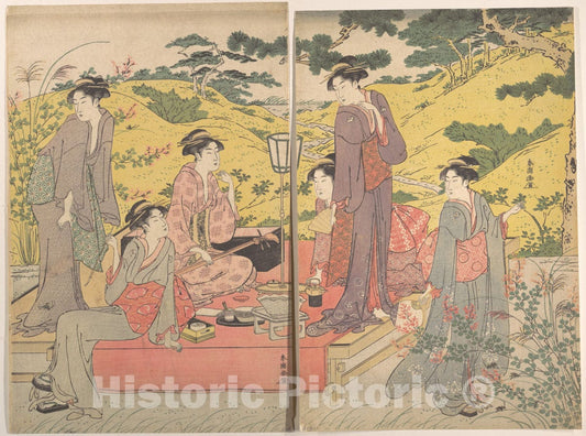Art Print : Katsukawa Shunch? - A Picnic Party at Hagidera - Japan : Vintage Wall Art