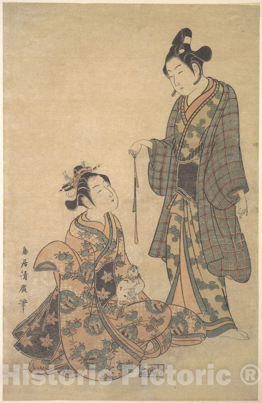Art Print : Torii Kiyohiro - Woman Seated Holding a Cat - Japan : Vintage Wall Art