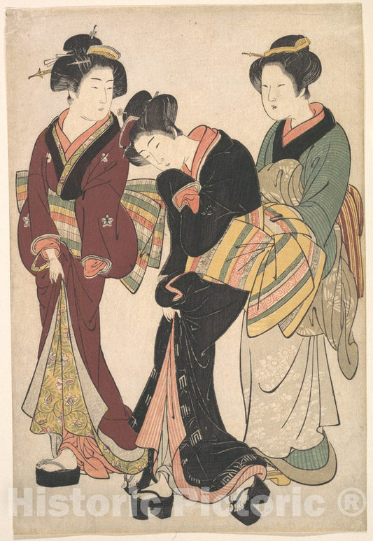 Art Print : Kitao Shigemasa - Two Geishas and a Maid - Japan : Vintage Wall Art