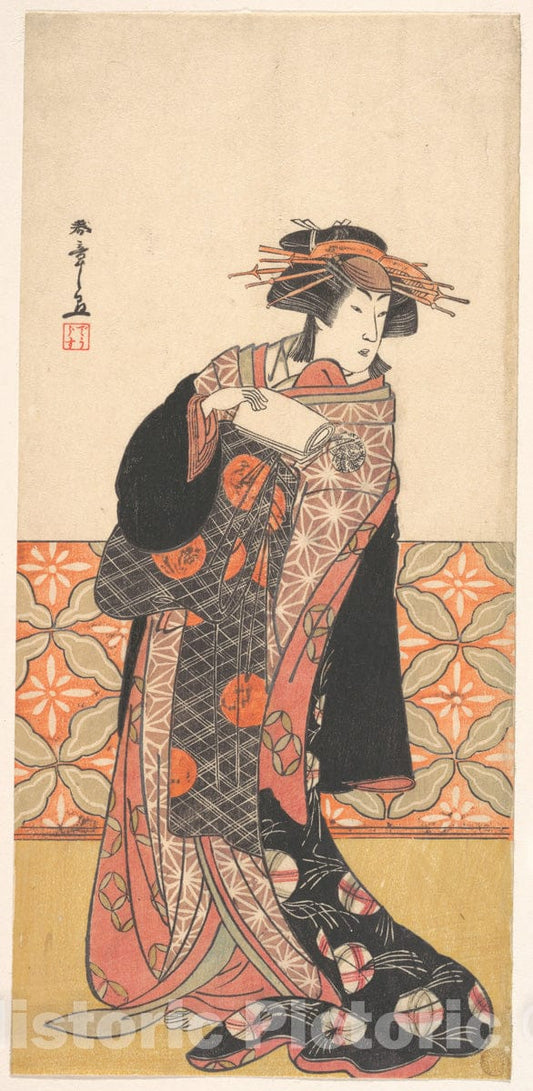 Art Print : Katsukawa Shunsh? - Nakamura Riko as Richly Clad Courtesan Standing in a Room - Japan : Vintage Wall Art