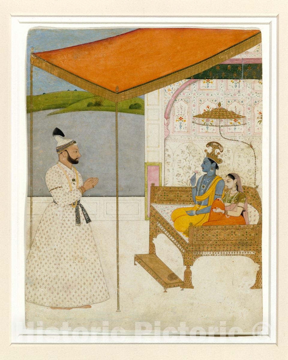 Art Print : Nainsukh - Raja Balwant Singh Revering Krishna and Radha - India (Himachal Pradesh, Jasrota) : Vintage Wall Art