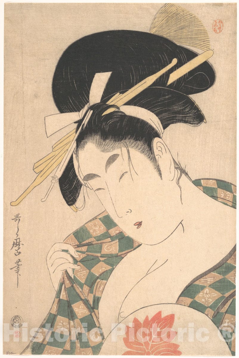 Art Print : Kitagawa Utamaro - A Courtesan - Japan v.3 : Vintage Wall Art