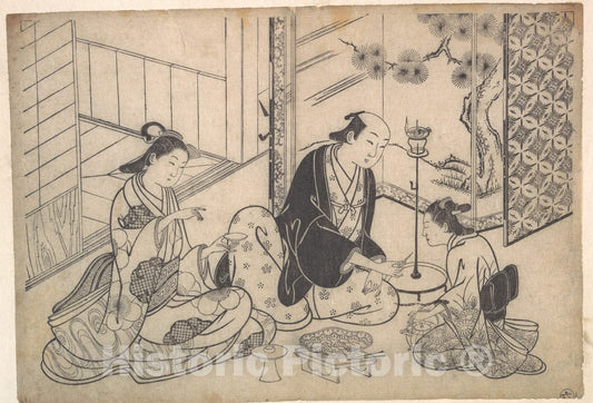 Art Print : Hasegawa Mitsunobu - Interior, Three Figures: Sake Party - Japan : Vintage Wall Art
