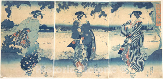 Art Print : Utagawa Kuniyoshi - Women Near a River - Japan : Vintage Wall Art