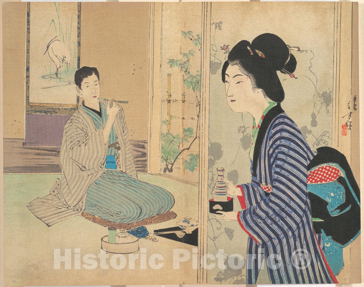 Art Print : Mizuno Toshikata - The EEL Master (Unagi Danna), Illustration from Bugei Kurabu (Literary Club) - Japan : Vintage Wall Art