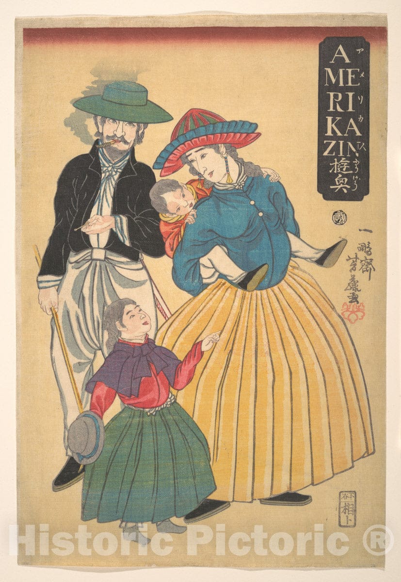 Art Print : Ipp?sai Yoshifuji - an American Family - Japan : Vintage Wall Art
