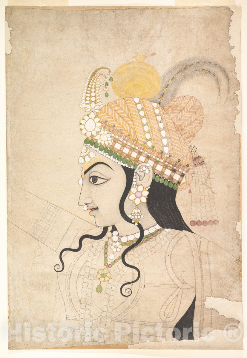 Art Print : Sahib Ram - Head of Krishna: Cartoon for a Mural of The Raslila - India (Rajasthan, Jaipur) : Vintage Wall Art