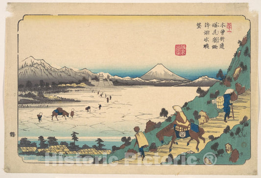 Art Print : Keisai Eisen - Lake Suwa from Shiojiri Pass : Vintage Wall Art