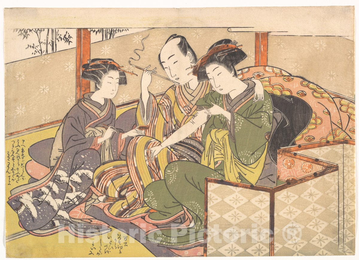 Art Print : Kitao Shigemasa - Servant Applying Medicinal to Geisha's Arm - Japan : Vintage Wall Art