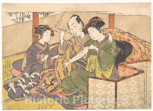 Art Print : Kitao Shigemasa - Servant Applying Medicinal to Geisha's Arm - Japan : Vintage Wall Art