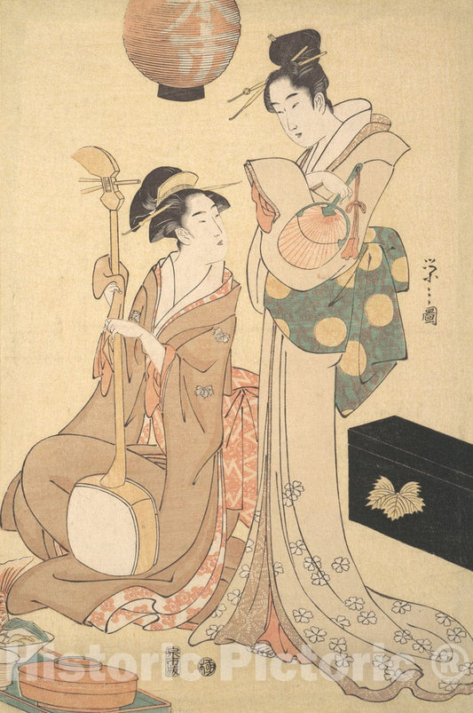 Art Print : Ch?bunsai Eishi - Two Geisha - Japan : Vintage Wall Art