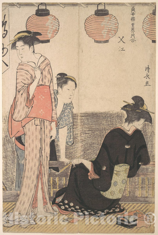 Art Print : Torii Kiyonaga - Scene in Nakasu, a District of Edo - Japan : Vintage Wall Art