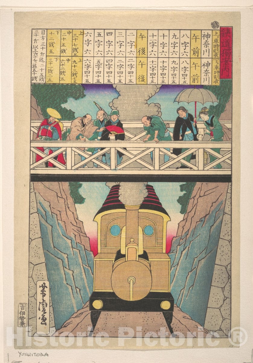 Art Print : Utagawa Yoshitora - Solitary Traveler's Guide to Railway - Japan : Vintage Wall Art