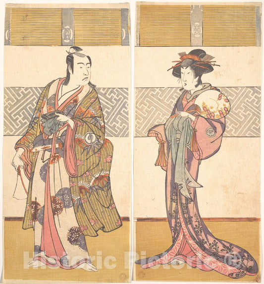 Art Print : Katsukawa Shunsh? - The Third Sawamura Sojuro and The 3rd Segawa Kikunojo - Japan : Vintage Wall Art