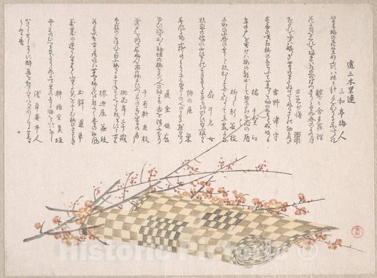 Art Print : Kubo Shunman - Plum Branches with Flowers and a Rolled Mat - Japan : Vintage Wall Art