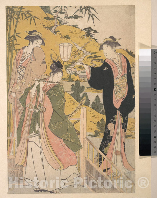 Art Print : Torii Kiyonaga - Yoshitsune Serenading Jorurihime - Japan : Vintage Wall Art