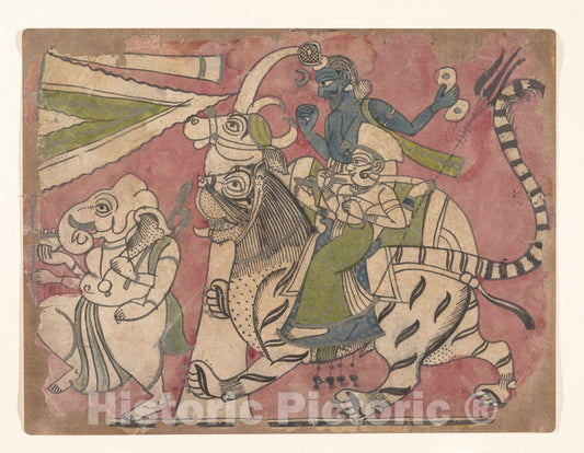 Art Print : Ganesha Leads Shiva and Durga in Procession : Vintage Wall Art