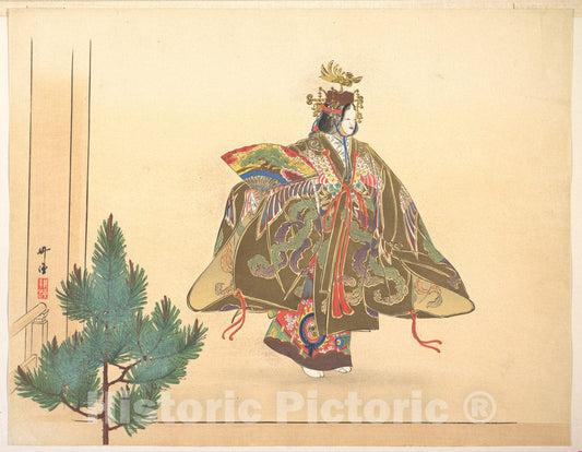 Art Print : Tsukioka K?gyo - Illustration of NOH Dance Scene - Japan 3 : Vintage Wall Art