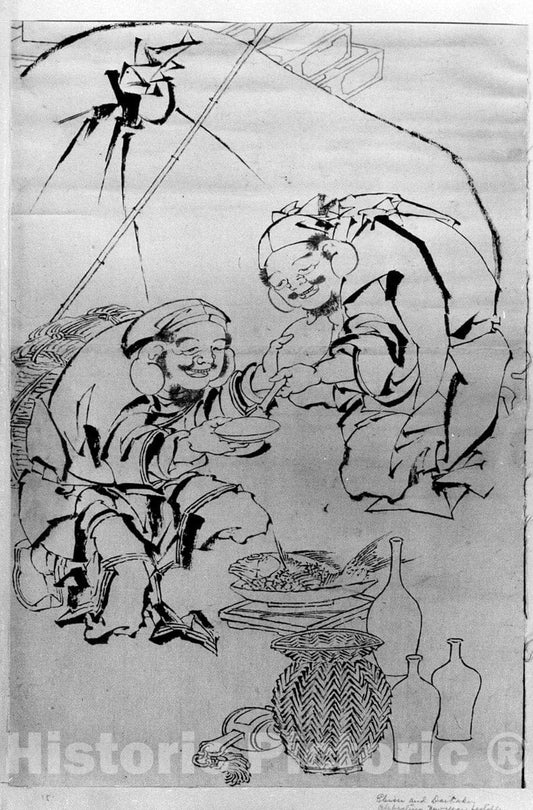 Art Print : Katsushika Hokusai - Ebisu and Daikoku Celebrating The New Year Festival - Japan : Vintage Wall Art