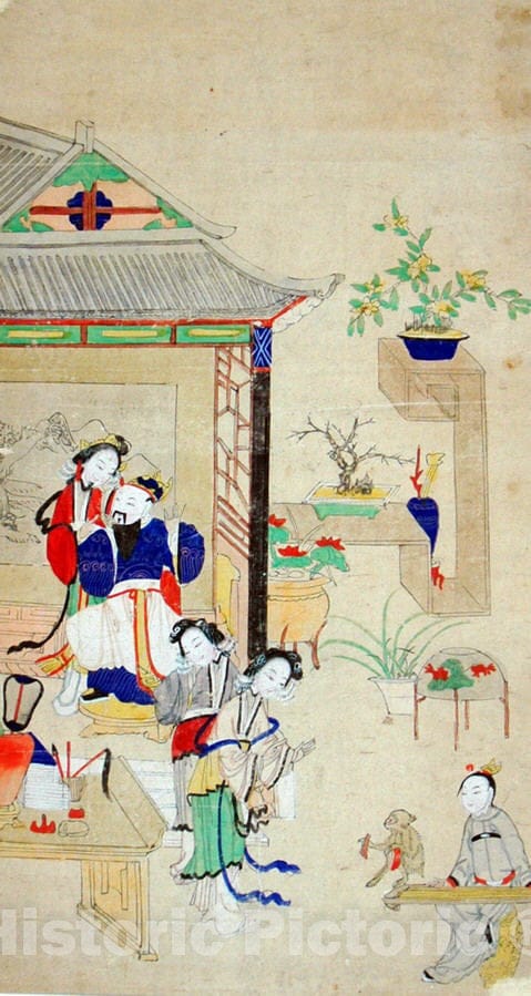 Art Print : Bo Yi Gao and the White Gibbon Entertain King Zhou : Vintage Wall Art