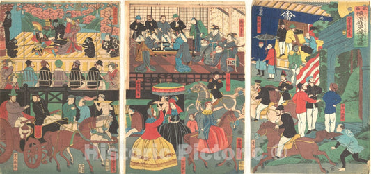 Art Print : Utagawa Yoshitora - A View of The Amusements of The Foreigners in Yokohama, Bushu - Japan v.1 : Vintage Wall Art