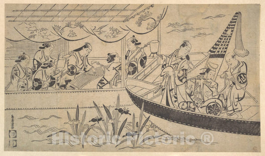 Art Print : Torii Kiyomasu I - an Actor's Boating Party on The Sumida River - Japan : Vintage Wall Art