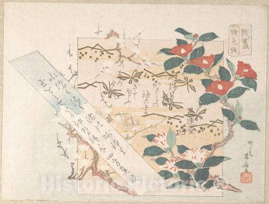 Art Print : Ry?ry?kyo Shinsai - Designs of Writing-Paper with Flowers - Japan : Vintage Wall Art