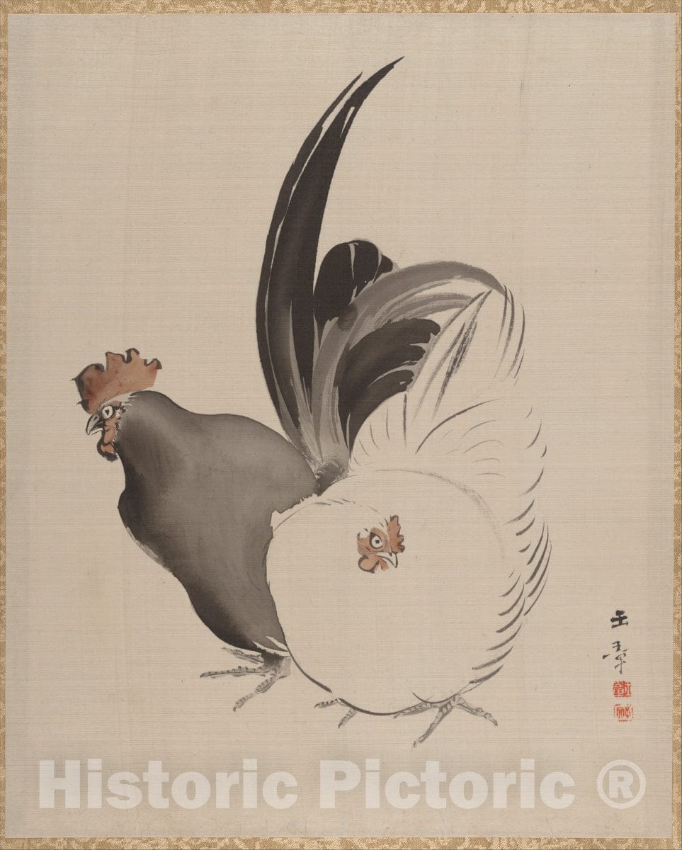 Art Print : Kawabata Gyokush? - Cock and Hen - Japan : Vintage Wall Art