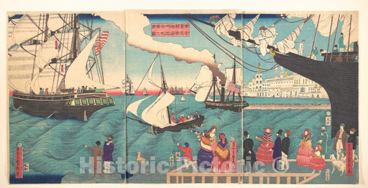 Art Print : Utagawa (Gountei) Sadahide - Vessels Departing from California, America - Japan : Vintage Wall Art