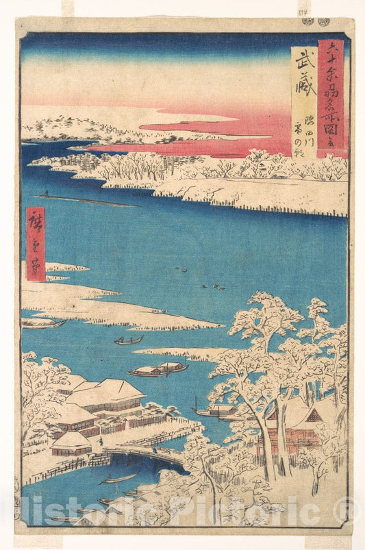 Art Print : Morning After a Snowfall, The Sumida River, Musashi Province, Artist: Utagawa Hiroshige - Created: c1853 : Vintage Wall Art