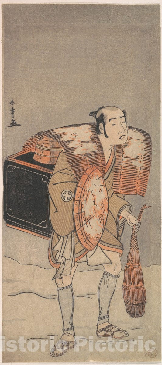 Art Print : Katsukawa Shunsh? - Otani Tomoemon (?) as a Peddler Trudging Through The Snow - Japan : Vintage Wall Art